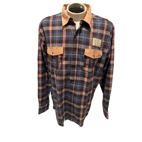 High West Distillery Flannel Shirt XXL Plaid Suede Collar Elbow Patches Whiskey - Picture 1 of 6